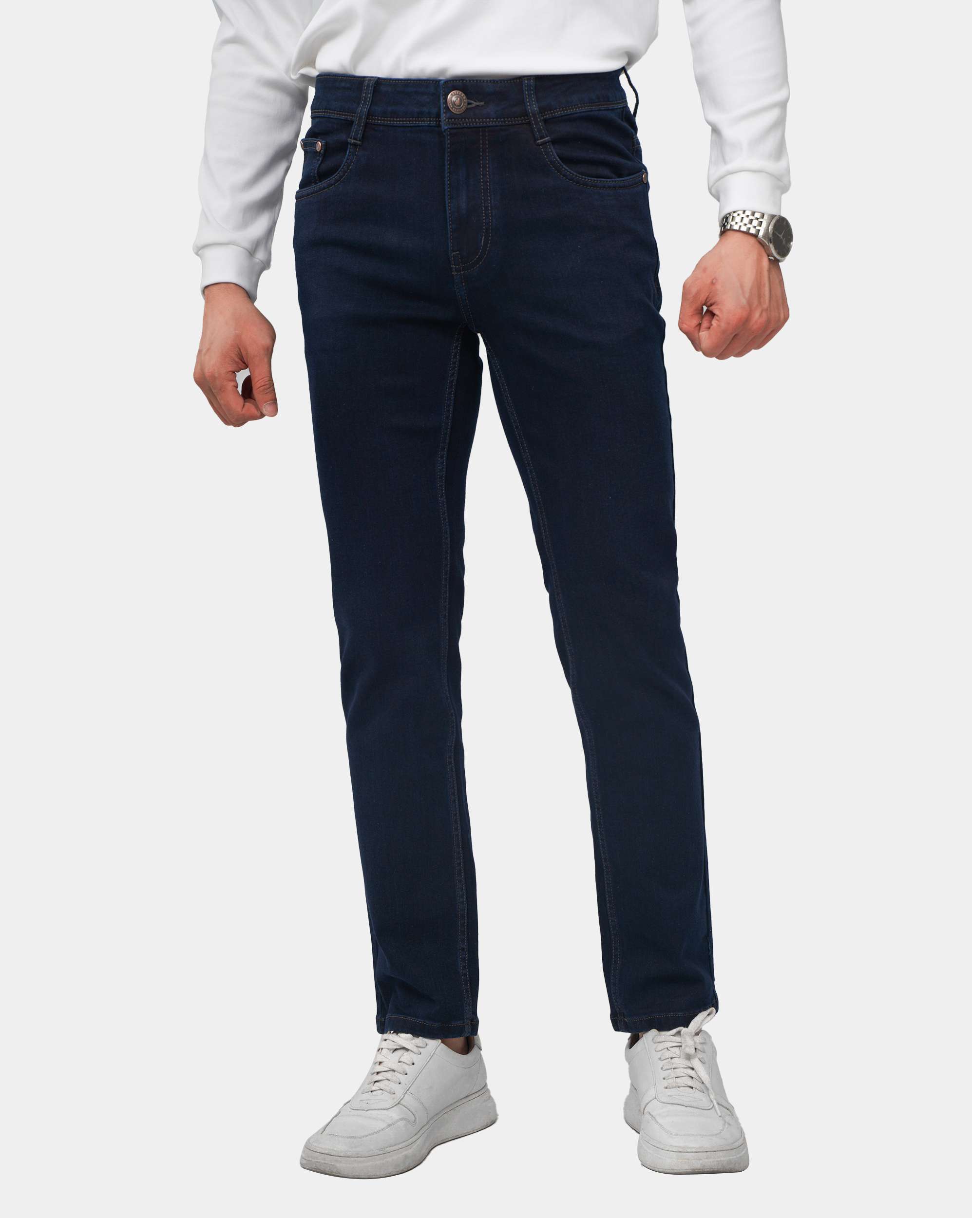 Quần jeans nam dáng suông màu xanh trơn 4014A