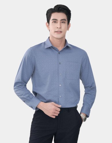 Áo sơ mi dài tay nam màu xanh đá họa tiết 4059C