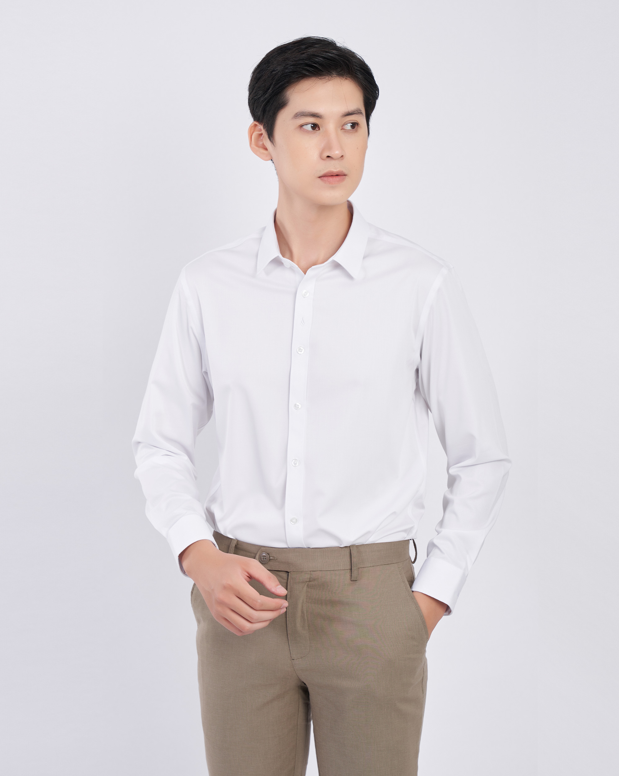 Áo sơ mi dài tay nam màu trắng trơn 2001W